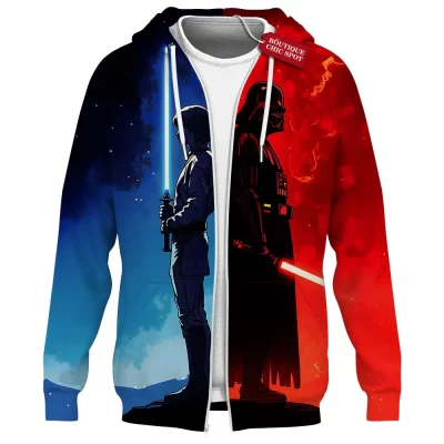 Star Wars Zip Hoodie, Light vs Dark Zip Hoodie, Sci Fi Zip Hoodie