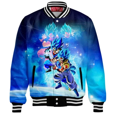 Goku vs Vegeta Baseball Jacket, Super Saiyan Blue Fusion Power Baseball Jacket, Anime Baseball Jacket