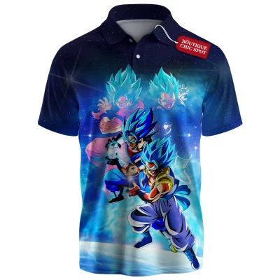 Goku vs Vegeta Polo Shirt, Super Saiyan Blue Fusion Power Polo Shirt, Anime Polo Shirt
