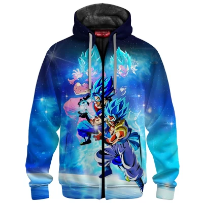 Goku vs Vegeta Zip Fleece Hoodie, Super Saiyan Blue Fusion Power Zip Fleece Hoodie, Anime Zip Fleece Hoodie