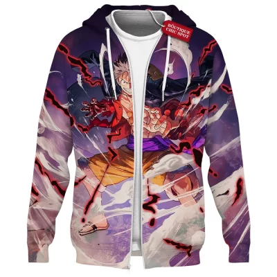 One Piece Zip Hoodie, Luffy Gear 5 Zip Hoodie, Anime Zip Hoodie