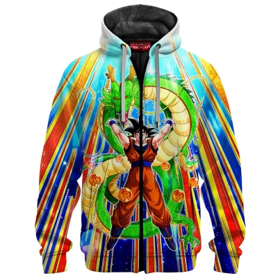 Dragon Ball Zip Fleece Hoodie, Goku Summons Shenron Zip Fleece Hoodie, Anime Zip Fleece Hoodie