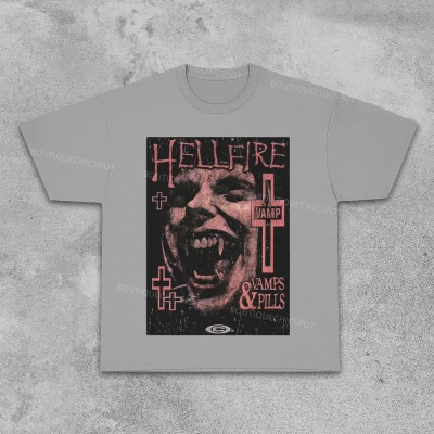 Hellfire Y2K Streetwear T-Shirt, Vampire Graphic Cotton Tee 14 t shirts 1 grey 13