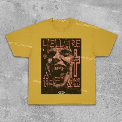 Hellfire Y2K Streetwear T-Shirt, Vampire Graphic Cotton Tee 12 t shirts 1 yellow 11