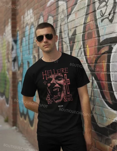 Hellfire Y2K Streetwear T-Shirt, Vampire Graphic Cotton Tee 11 t shirts black 12