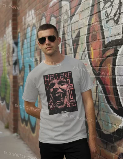 Hellfire Y2K Streetwear T-Shirt, Vampire Graphic Cotton Tee 18 t shirts grey 11