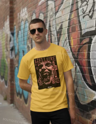 Hellfire Y2K Streetwear T-Shirt, Vampire Graphic Cotton Tee 16 t shirts yellow 11